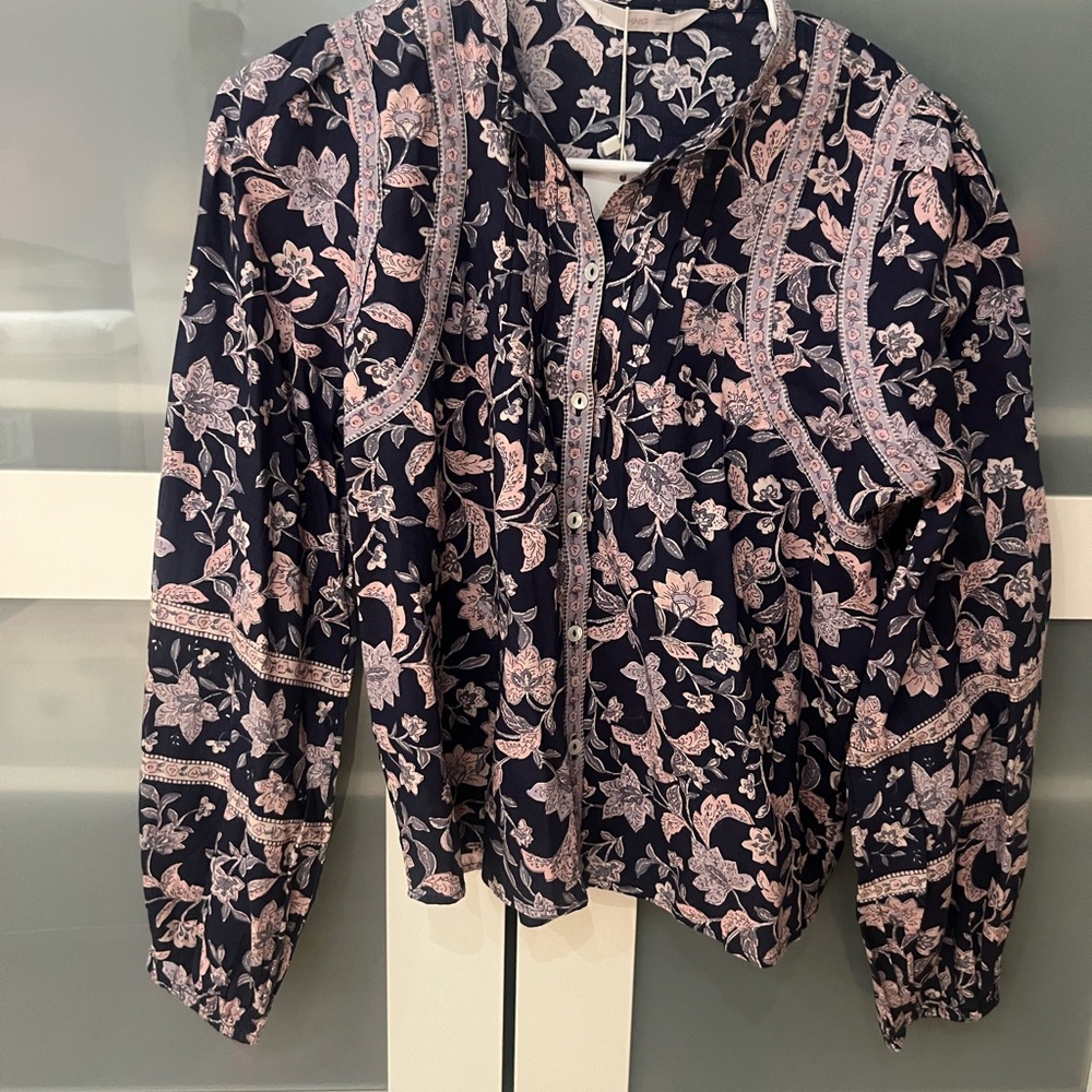 Mango Floral Blouse Navy